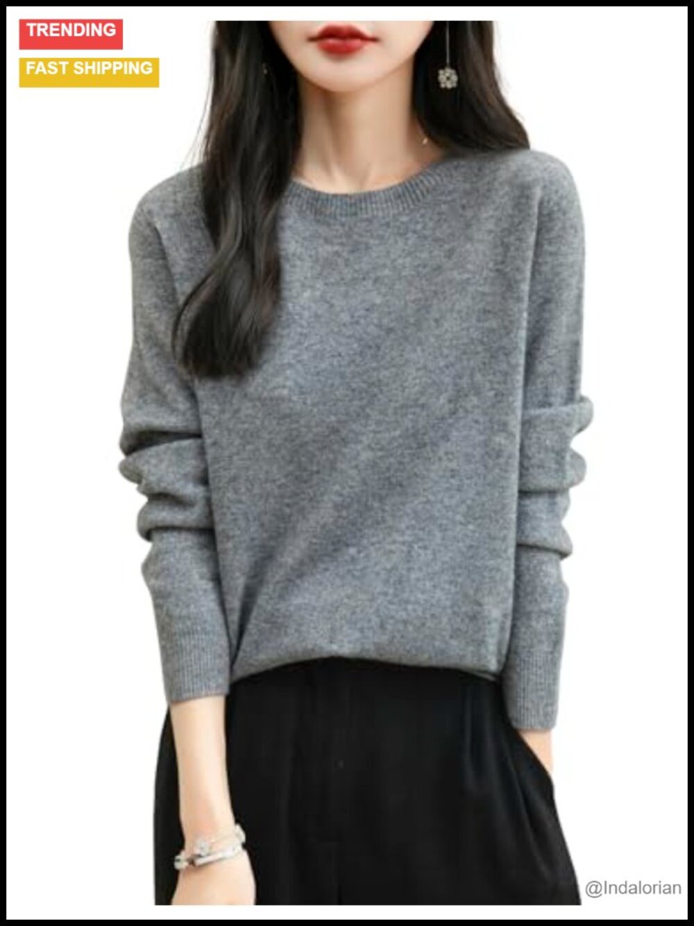 100% Merino Wool Seamless Crewneck Long Sleeve Knit Pullover Sweater